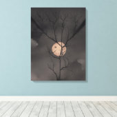 Moonlight Serenity: Boomsilhouet Canvas Afdruk (Insitu (Houten vloer))