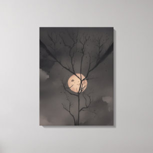 Moonlight Serenity: Boomsilhouet Canvas Afdruk