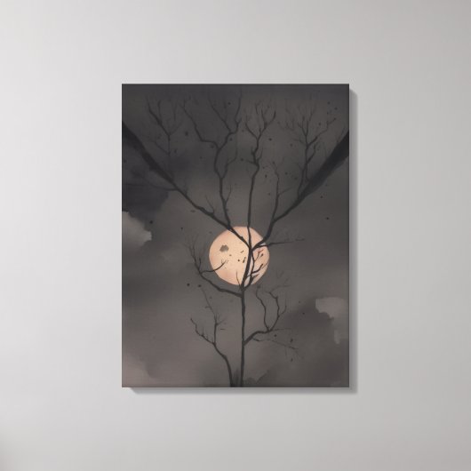 Moonlight Serenity: Boomsilhouet Canvas Afdruk (Voorkant)