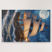 Moonlight Ship Puzzle – Ocean Night Jigsaw Legpuzzel (Horizontaal)