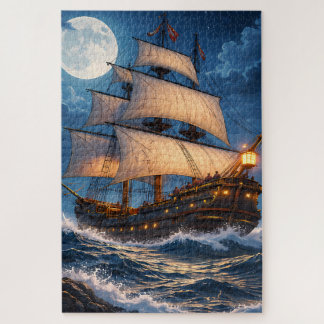 Moonlight Ship Puzzle – Ocean Night Jigsaw Legpuzzel