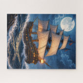 Moonlight Ship Puzzle – Ocean Night Jigsaw Legpuzzel (Horizontaal)