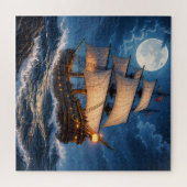 Moonlight Ship Puzzle – Ocean Night Jigsaw Legpuzzel (Horizontaal)