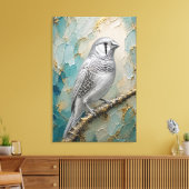 Moonlight Silver Finch – Luxe Metallic Impasto Canvas Afdruk (Insitu (Woonkamer))