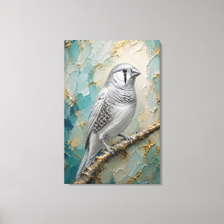 Moonlight Silver Finch – Luxe Metallic Impasto Canvas Afdruk