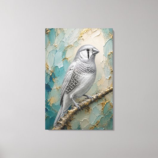 Moonlight Silver Finch – Luxe Metallic Impasto Canvas Afdruk (Voorkant)