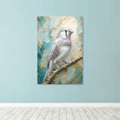 Moonlight Silver Finch – Luxe Metallic Impasto Canvas Afdruk (Insitu (Houten vloer))