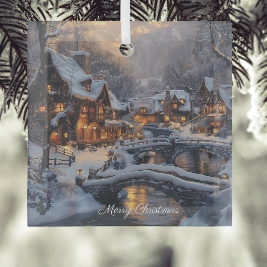 Moonlight Snowy Christmas Village Vrolijk Kerstfee Metalen Ornament