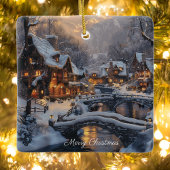 Moonlight Snowy Christmas Village Vrolijk Kerstfee Metalen Ornament
