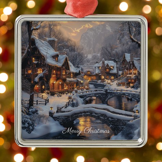 Moonlight Snowy Christmas Village Vrolijk Kerstfee Metalen Ornament