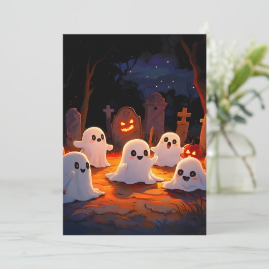 Moonlight Spooky Ghost Tales Feestdagenkaart (Staand voorkant)