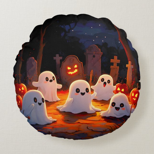 Moonlight Spooky Ghost Tales Rond Kussen (Voorkant)