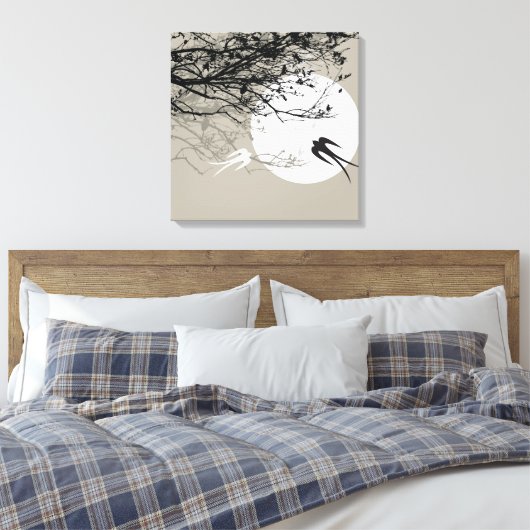 Moonlight Swallows Silhouette Gray Wrapped Canvas (Insitu (Slaapkamer))