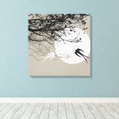 Moonlight Swallows Silhouette Gray Wrapped Canvas (Insitu (Houten vloer))