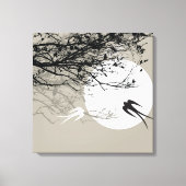Moonlight Swallows Silhouette Gray Wrapped Canvas (Voorkant)