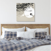 Moonlight Swallows Silhouette Gray Wrapped Canvas Afdruk (Insitu (Slaapkamer))