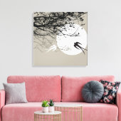 Moonlight Swallows Silhouette Gray Wrapped Canvas Afdruk (Insitu (Woonkamer))