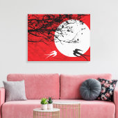 Moonlight Swallows Silhouette Red Wrapped Canvas (Insitu (Woonkamer))