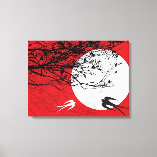 Moonlight Swallows Silhouette Red Wrapped Canvas (Voorkant)