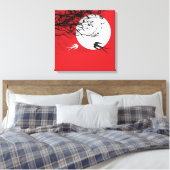 Moonlight Swallows Silhouette Red Wrapped Canvas (Insitu (Slaapkamer))