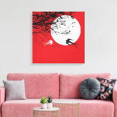 Moonlight Swallows Silhouette Red Wrapped Canvas (Insitu (Woonkamer))