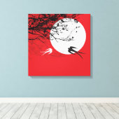 Moonlight Swallows Silhouette Red Wrapped Canvas (Insitu (Houten vloer))