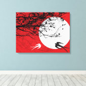 Moonlight Swallows Silhouette Red Wrapped Canvas Afdruk (Insitu (Houten vloer))