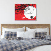 Moonlight Swallows Silhouette Red Wrapped Canvas Afdruk (Insitu (Slaapkamer))