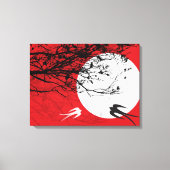 Moonlight Swallows Silhouette Red Wrapped Canvas Afdruk (Voorkant)