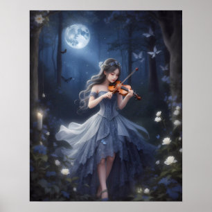 Moonlight Symphony - dromerige viool spelen meisje Poster