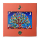 Moonlight Tree of Life Talavera Style Mexican Tegeltje (Voorkant)