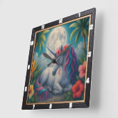 Moonlight Unicorn tropische bloemen Vierkante Klok (Hoek)
