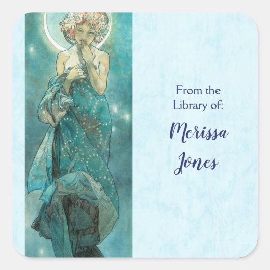 Moonlight van Alphonse Mucha Vierkante Sticker (Voorkant)