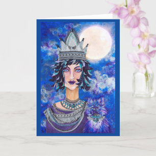 Moonlight Viking Queen Feline Familiar Blank Card Kaart
