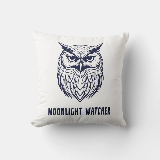 Moonlight Watcher – Mystical Owl Throw Pillow Kussen (Voorkant)