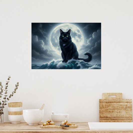 Moonlight Wave & Black Cat Poster (Keuken)