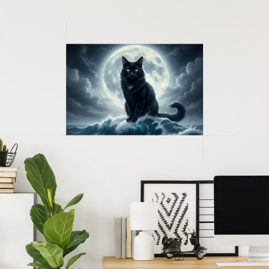Moonlight Wave & Black Cat Poster (Thuiskantoor)