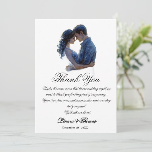Moonlight Wedding Celestial Love Night Sky Theme Bedankkaart (Staand voorkant)