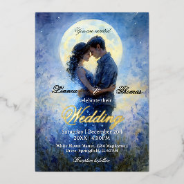Moonlight Wedding Celestial Love Night Sky Theme Folie Uitnodiging