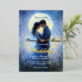 Moonlight Wedding Celestial Love Night Sky Theme Folie Uitnodiging (Staand Voorkant)