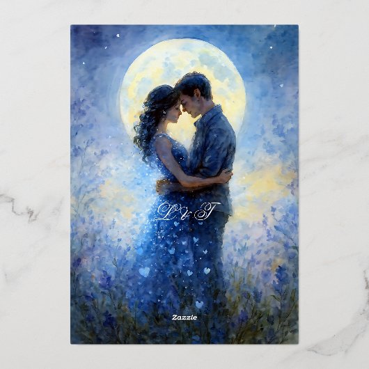 Moonlight Wedding Celestial Love Night Sky Theme Folie Uitnodiging (Achterkant)