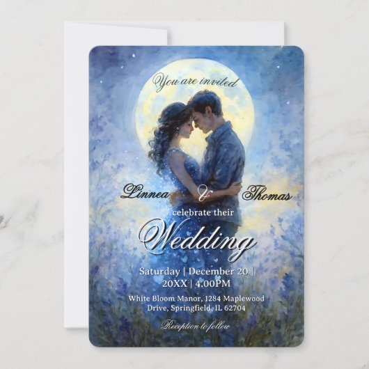 Moonlight Wedding Celestial Love Night Sky Theme Kaart (Voorkant)