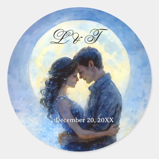 Moonlight Wedding Celestial Love Night Sky Theme Ronde Sticker (Voorkant)