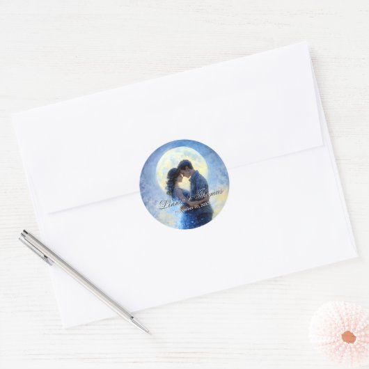 Moonlight Wedding Celestial Love Night Sky Theme Ronde Sticker (Envelop)