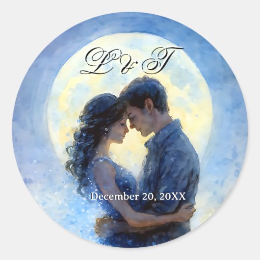 Moonlight Wedding Celestial Love Night Sky Theme Ronde Sticker (Voorkant)