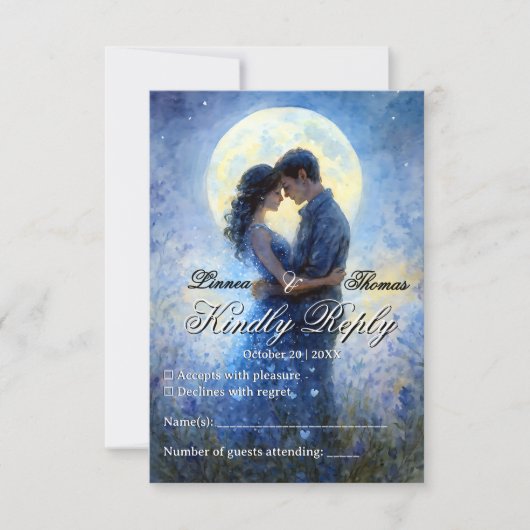 Moonlight Wedding Celestial Love Night Sky Theme RSVP Kaartje (Voorkant)