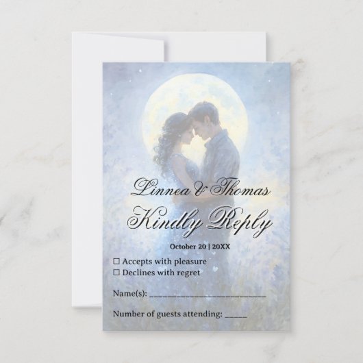 Moonlight Wedding Celestial Love Night Sky Theme RSVP Kaartje (Voorkant)