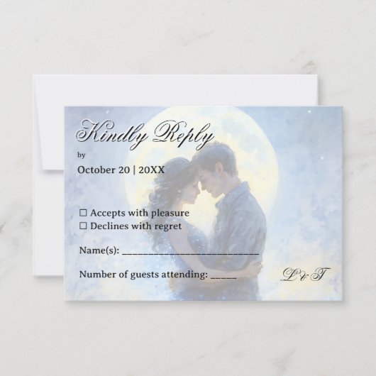 Moonlight Wedding Celestial Love Night Sky Theme RSVP Kaartje (Voorkant)