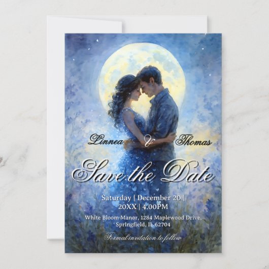 Moonlight Wedding Celestial Love Night Sky Theme Save The Date (Voorkant)