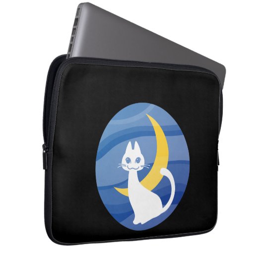 Moonlight white cat  laptop sleeve (Voorkant Rechts)